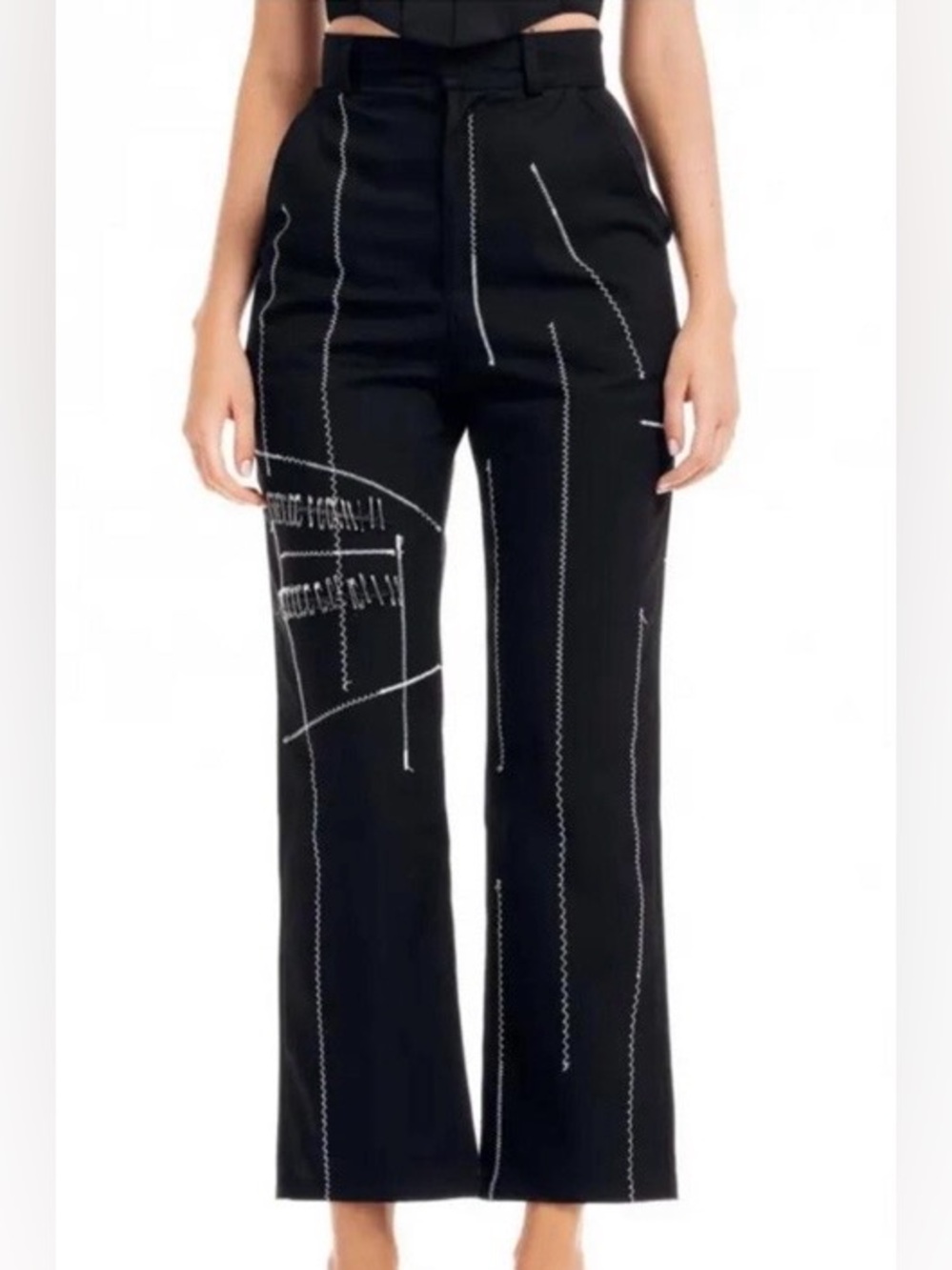DANIELLE GUIZIO "Zig Zag wide trousers" with safety pins and white stitching